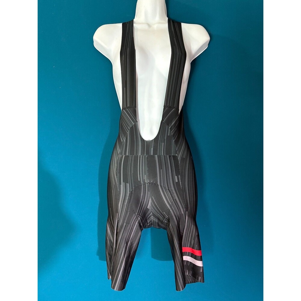 Men's Padded Cycling Bib Shorts Black Gray Stripe w/ Leaf Logo Bike Gear Small
